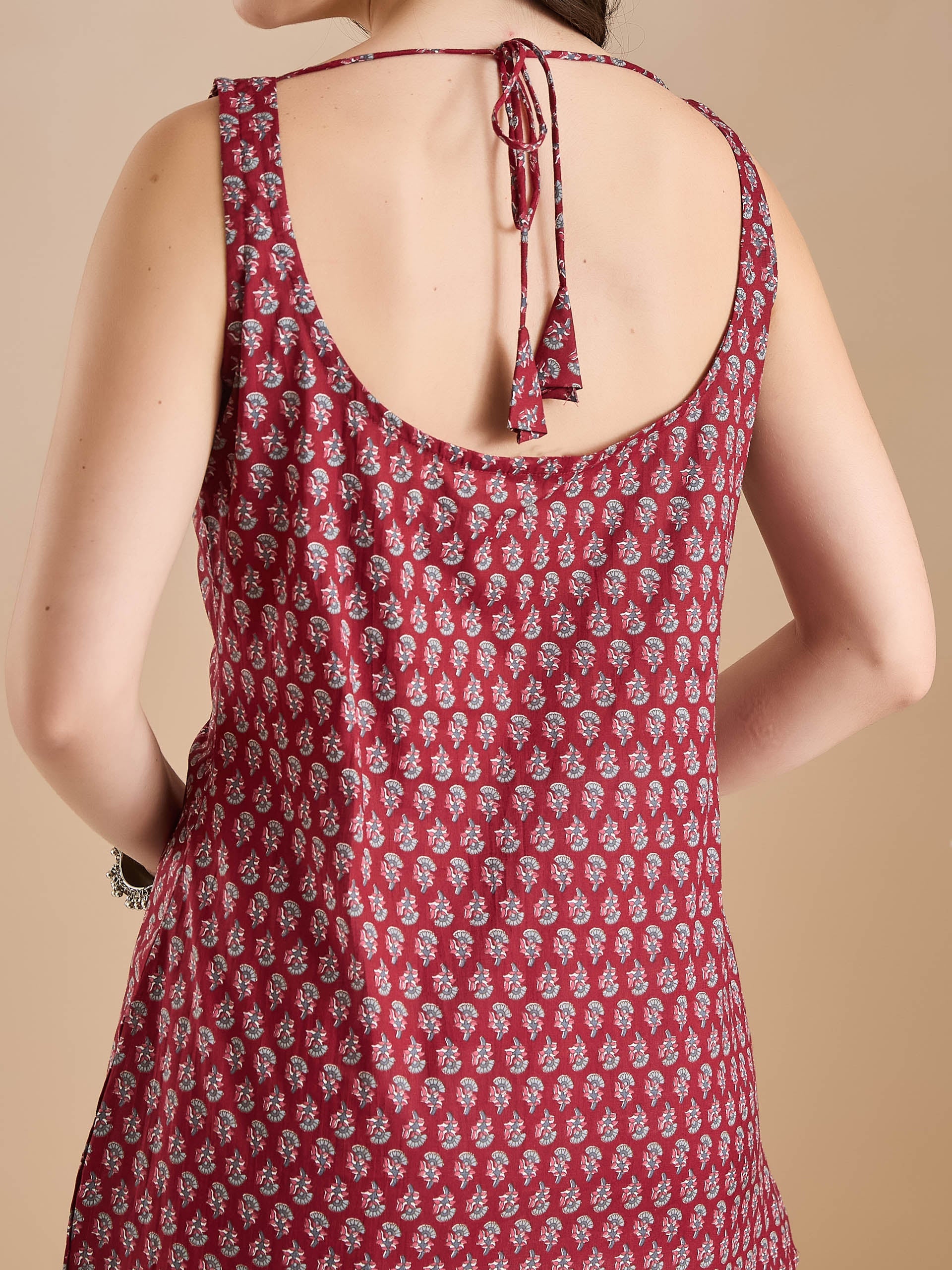 Maroon Floral Printed Sleeveless Top