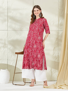 Pink Rayon A-Line Kurta