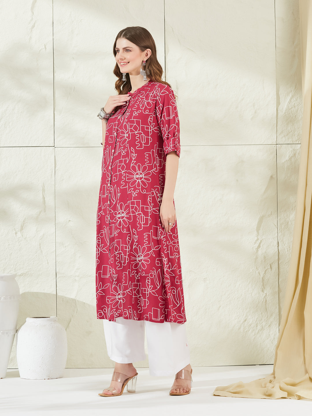 Pink Rayon A-Line Kurta