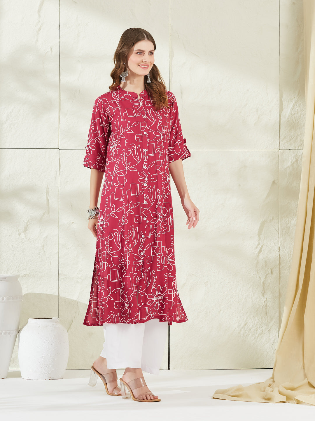 Pink Rayon A-Line Kurta