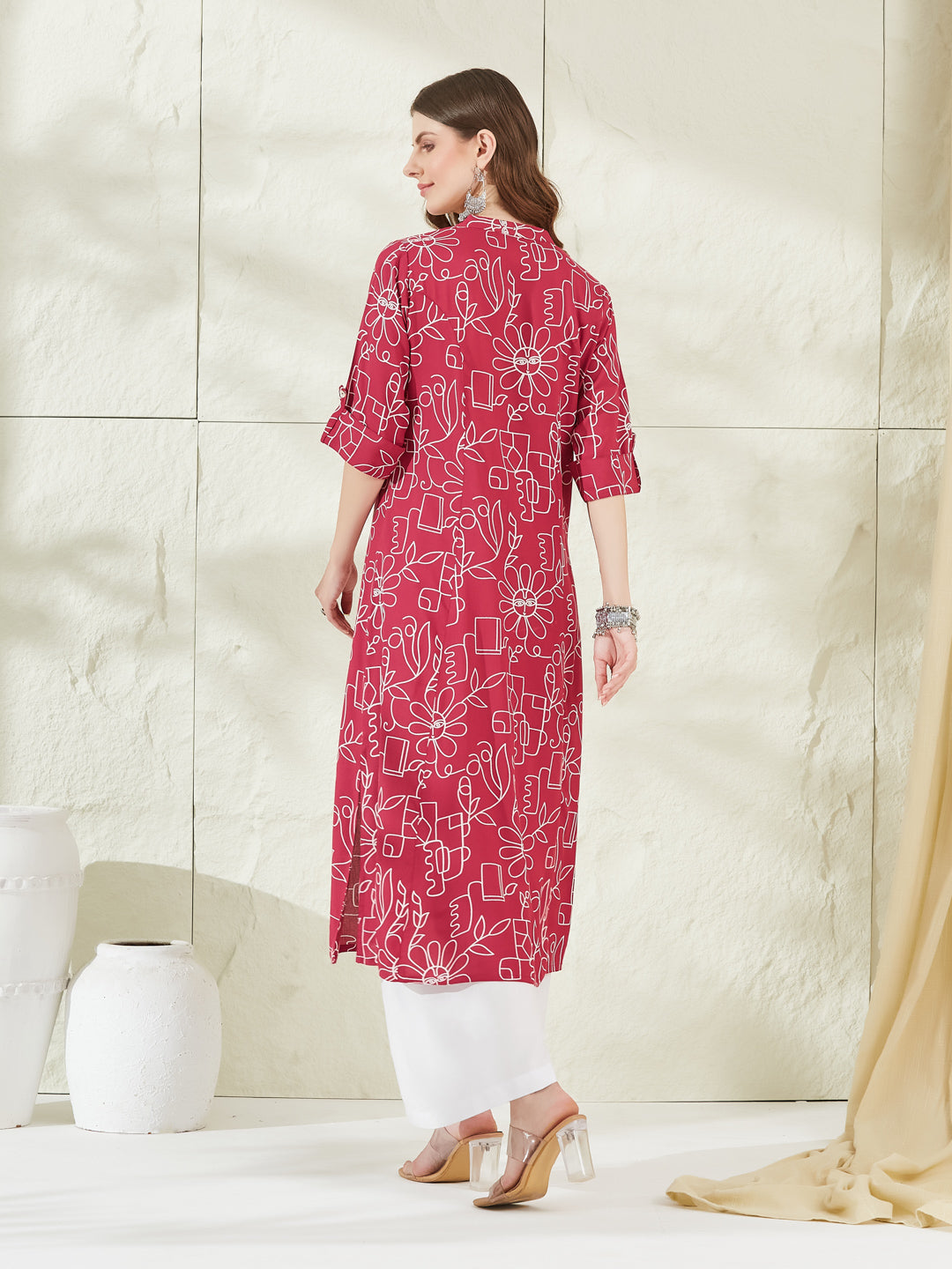Pink Rayon A-Line Kurta