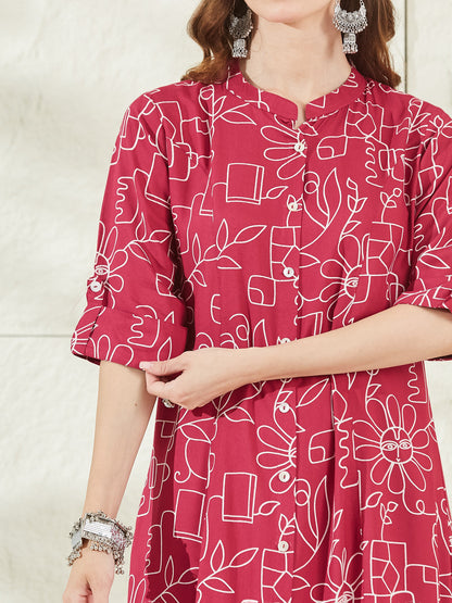 Pink Rayon A-Line Kurta