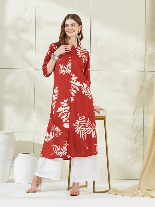 Dark Orange Rayon A-Line Kurta
