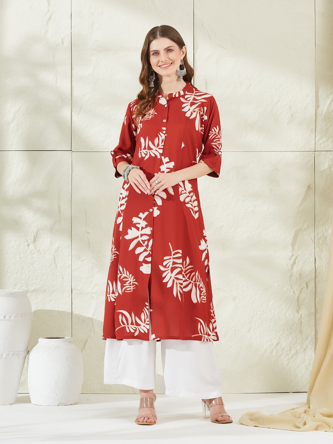 Dark Orange Rayon A-Line Kurta