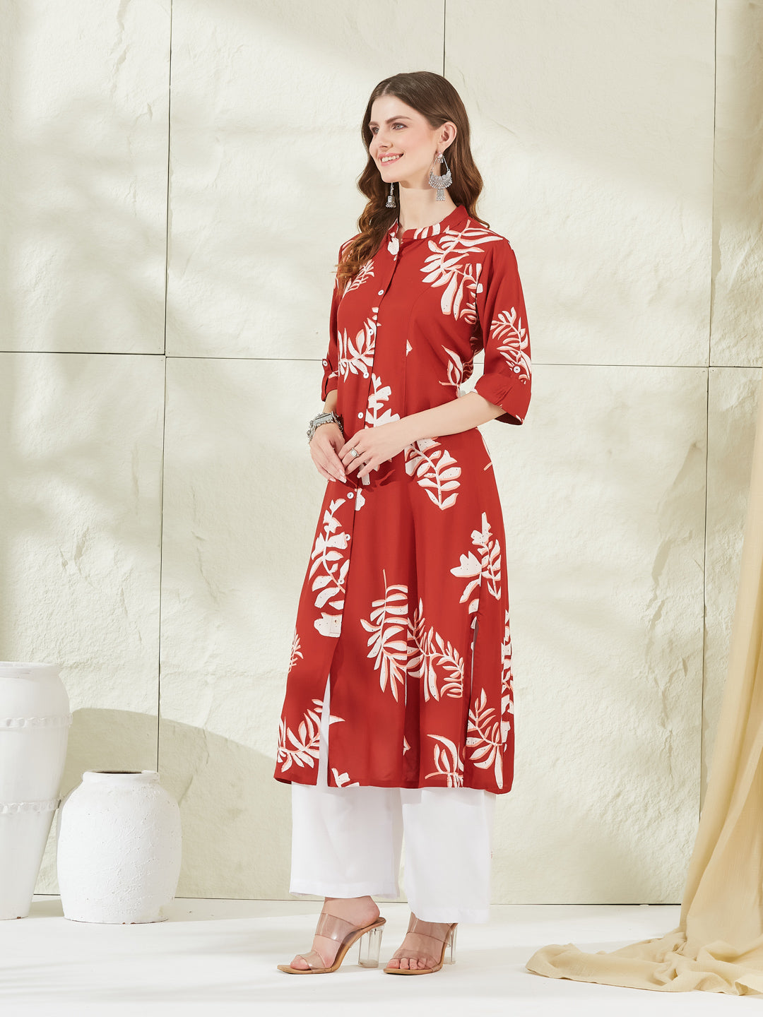 Dark Orange Rayon A-Line Kurta