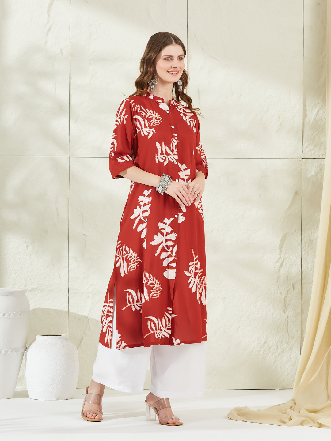 Dark Orange Rayon A-Line Kurta