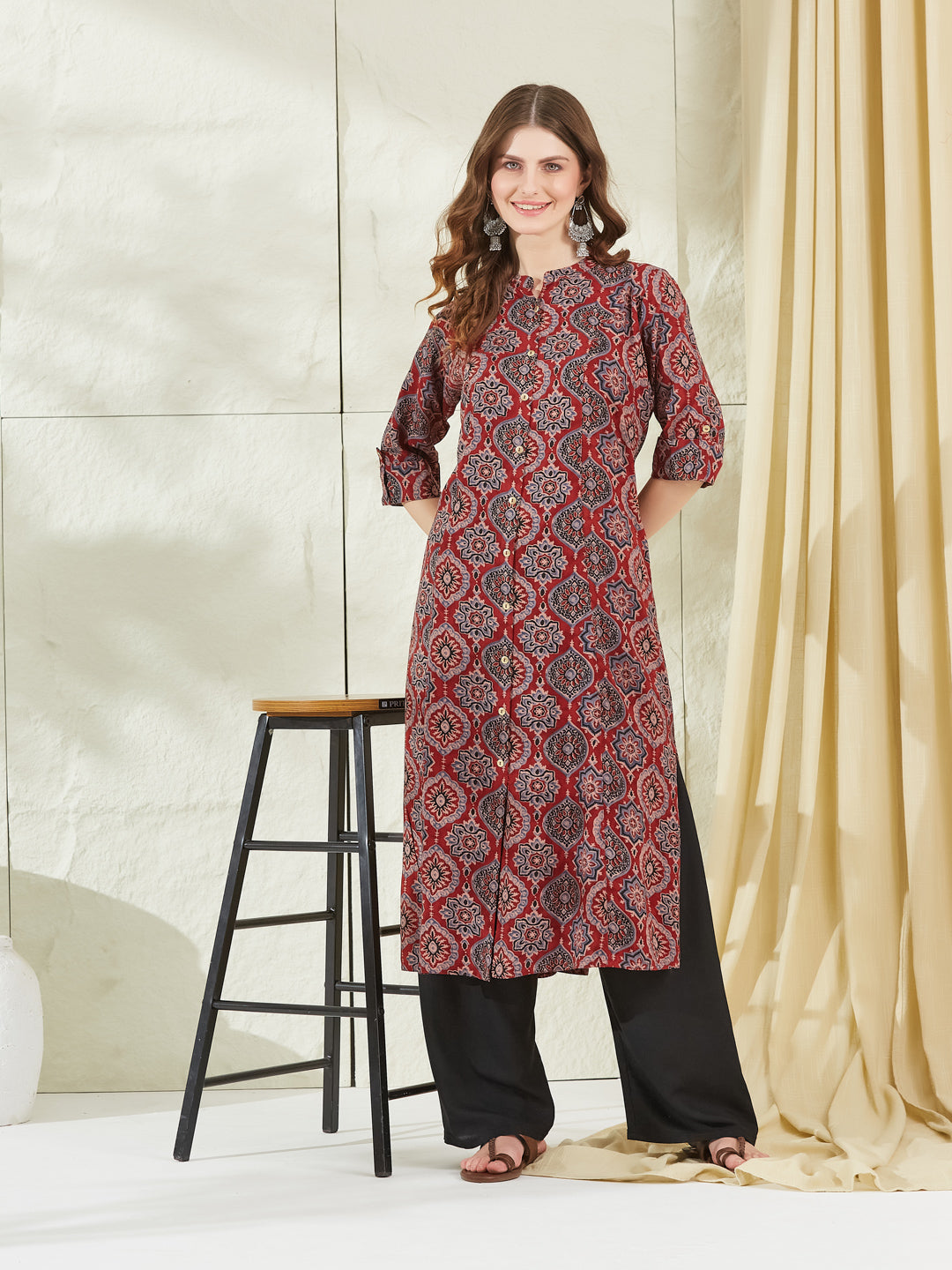 Red Rayon A-Line Kurta