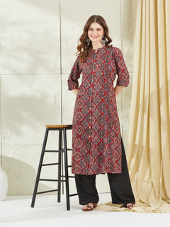 Red Rayon A-Line Kurta