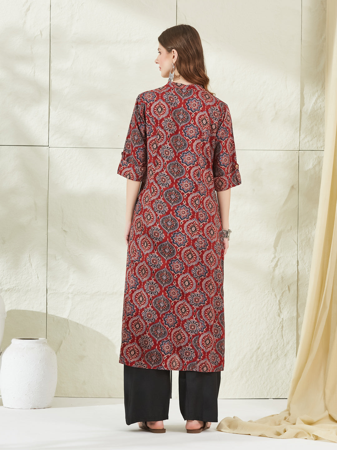 Red Rayon A-Line Kurta