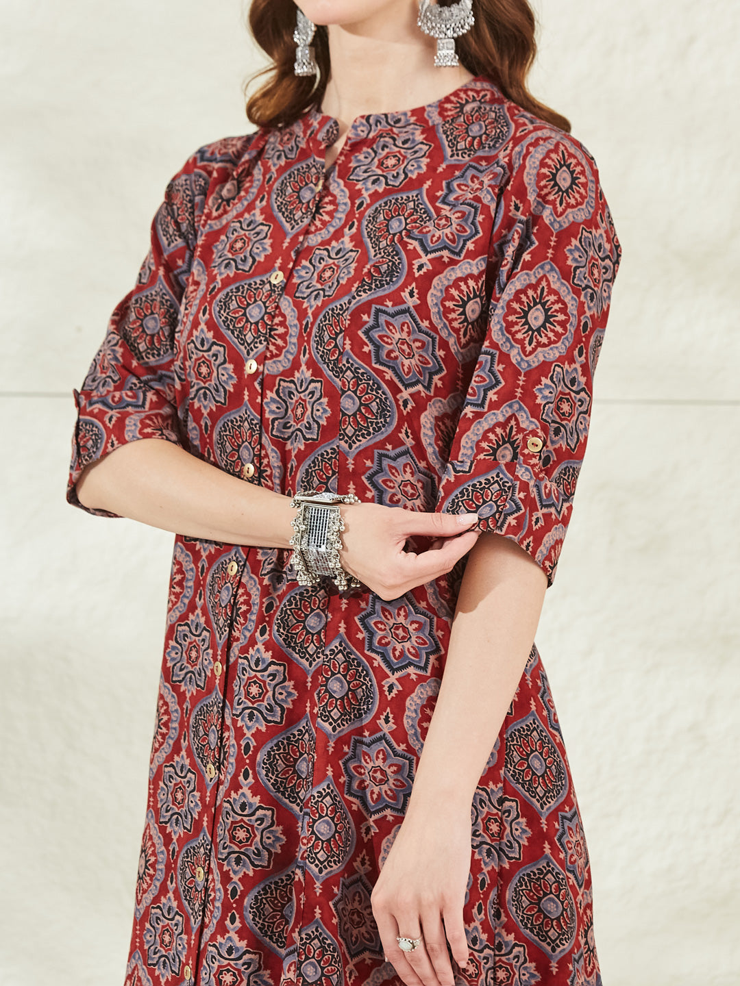Red Rayon A-Line Kurta