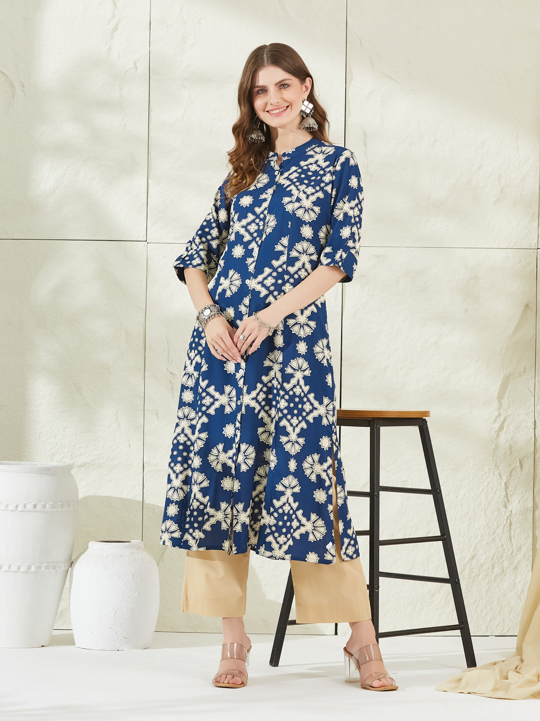 Blue Rayon A-Line Kurta