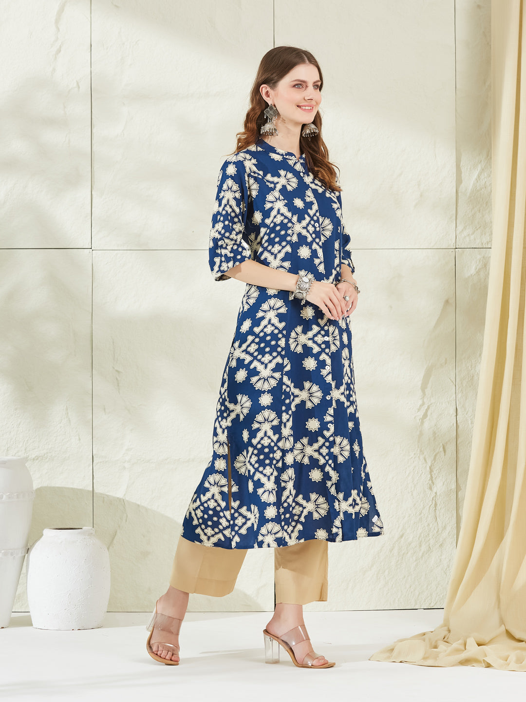 Blue Rayon A-Line Kurta