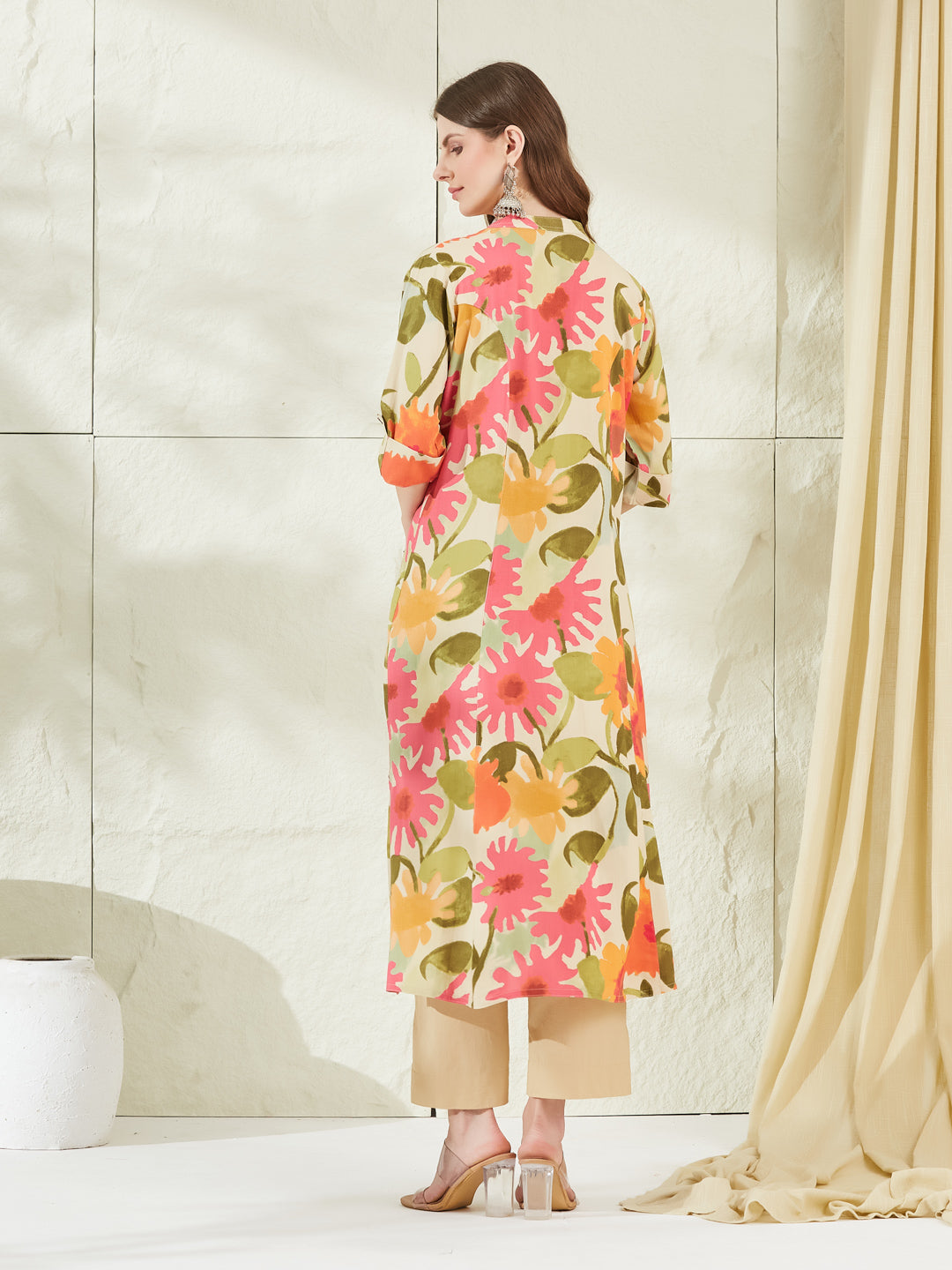 Cream Rayon A-Line Kurta