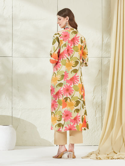 Cream Rayon A-Line Kurta