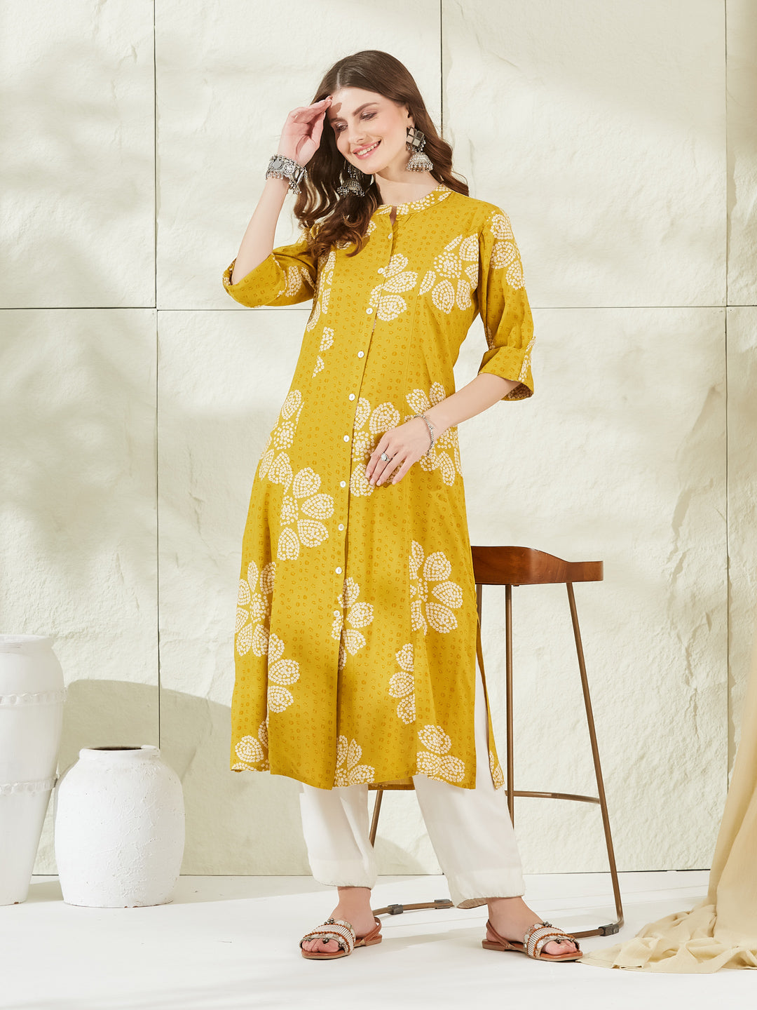 Mustard Rayon A-Line Kurta