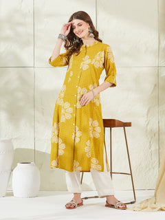 Mustard Rayon A-Line Kurta