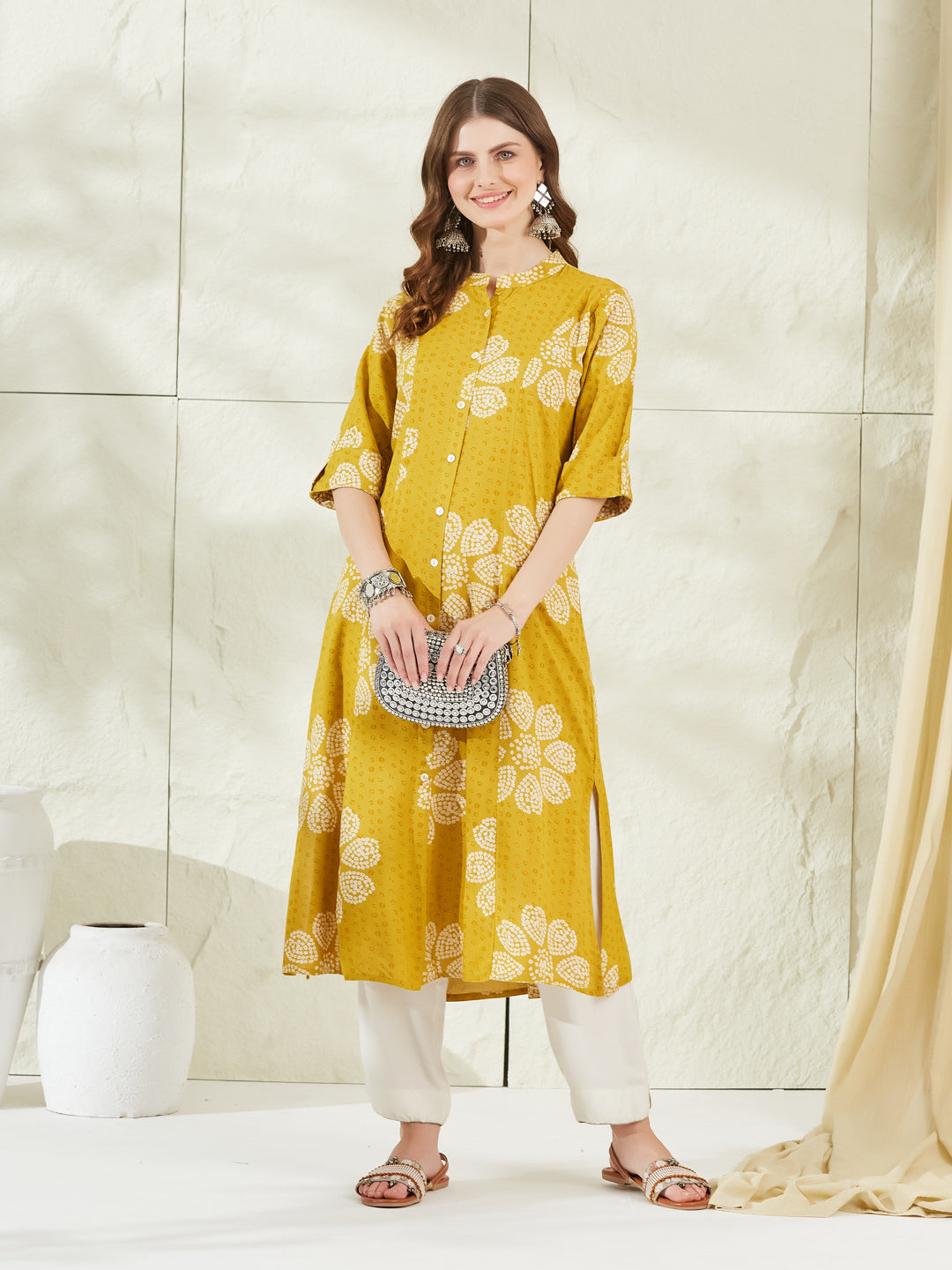 Mustard Rayon A-Line Kurta