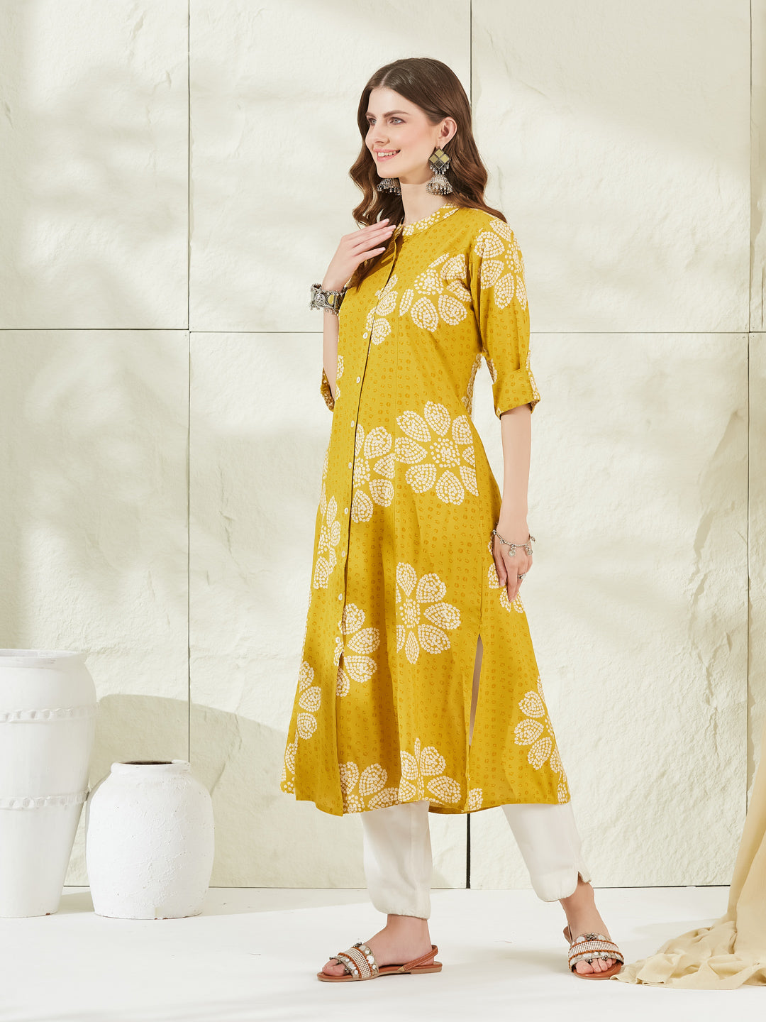 Mustard Rayon A-Line Kurta