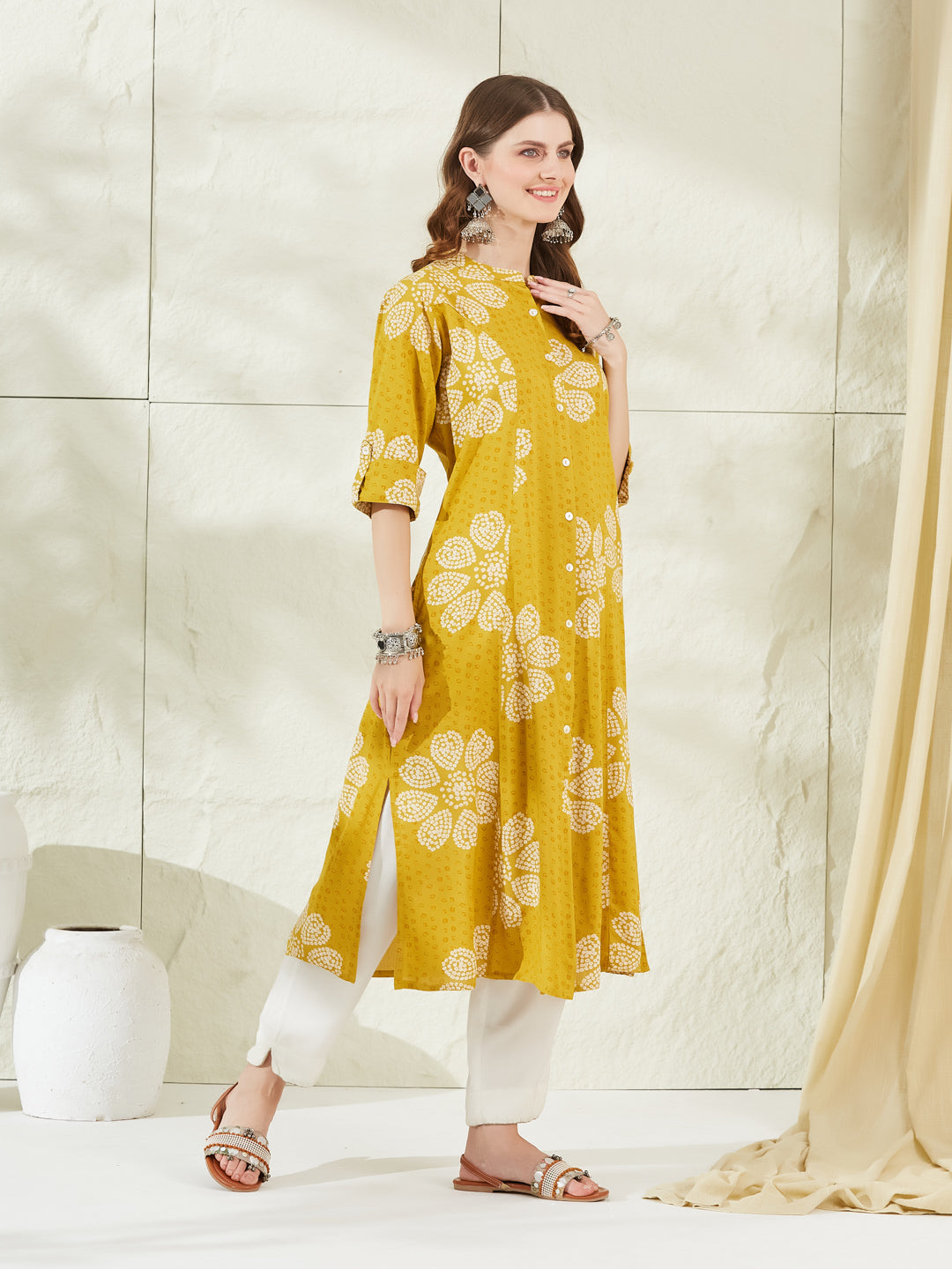 Mustard Rayon A-Line Kurta