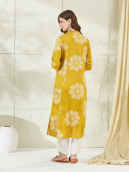 Mustard Rayon A-Line Kurta