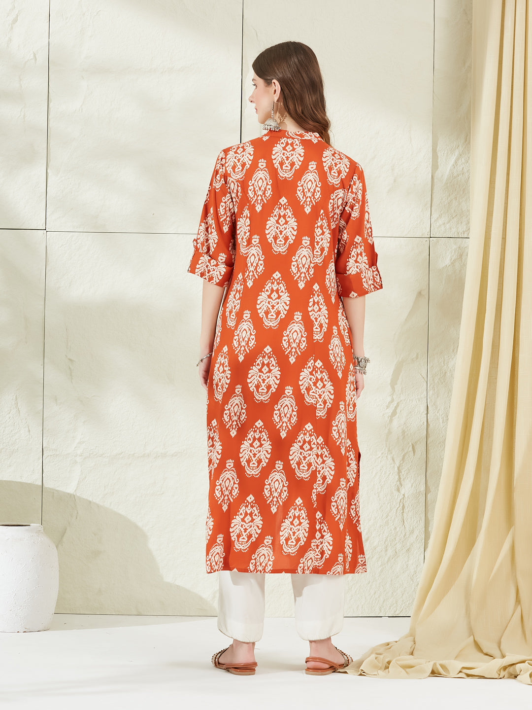 Orange Rayon A-Line Kurta