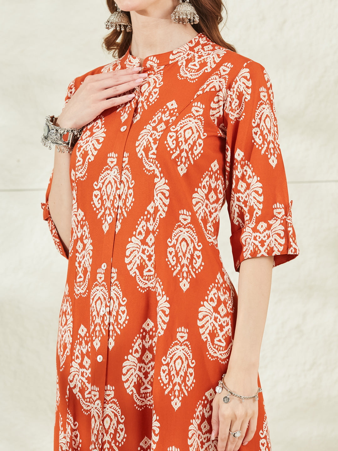 Orange Rayon A-Line Kurta