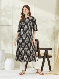 Black Rayon A-Line Kurta