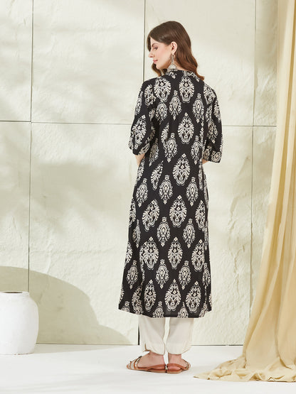Black Rayon A-Line Kurta