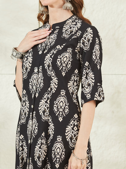 Black Rayon A-Line Kurta