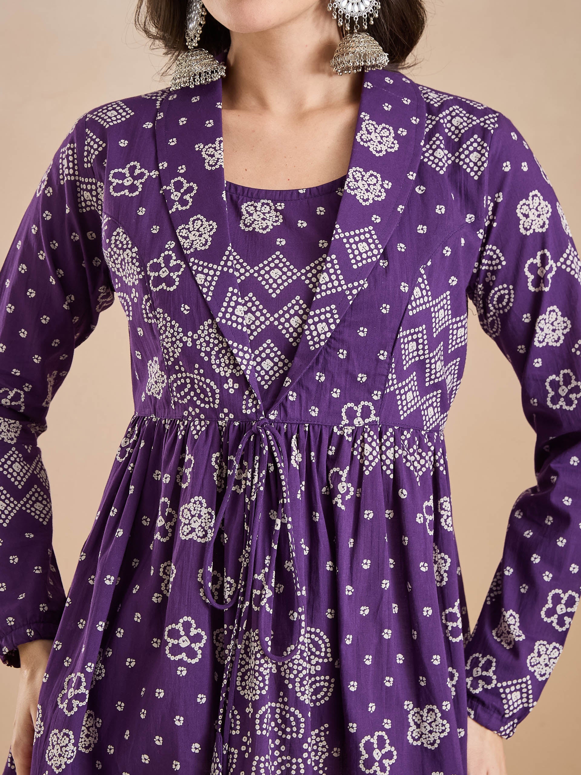 Purple Bandhani Print Cotton Peplum Fit Top