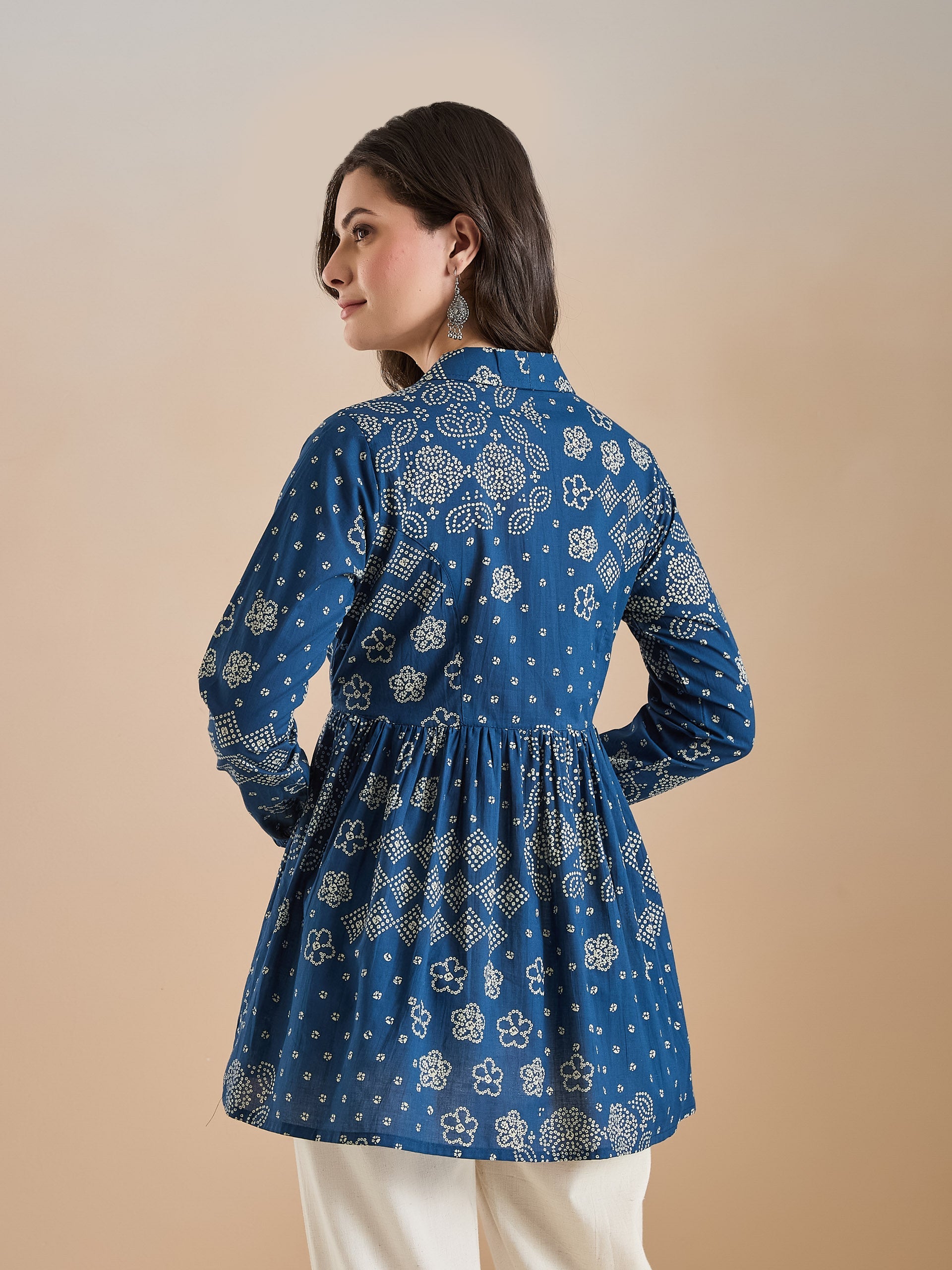 Blue Bandhani Print Cotton Peplum Fit Top