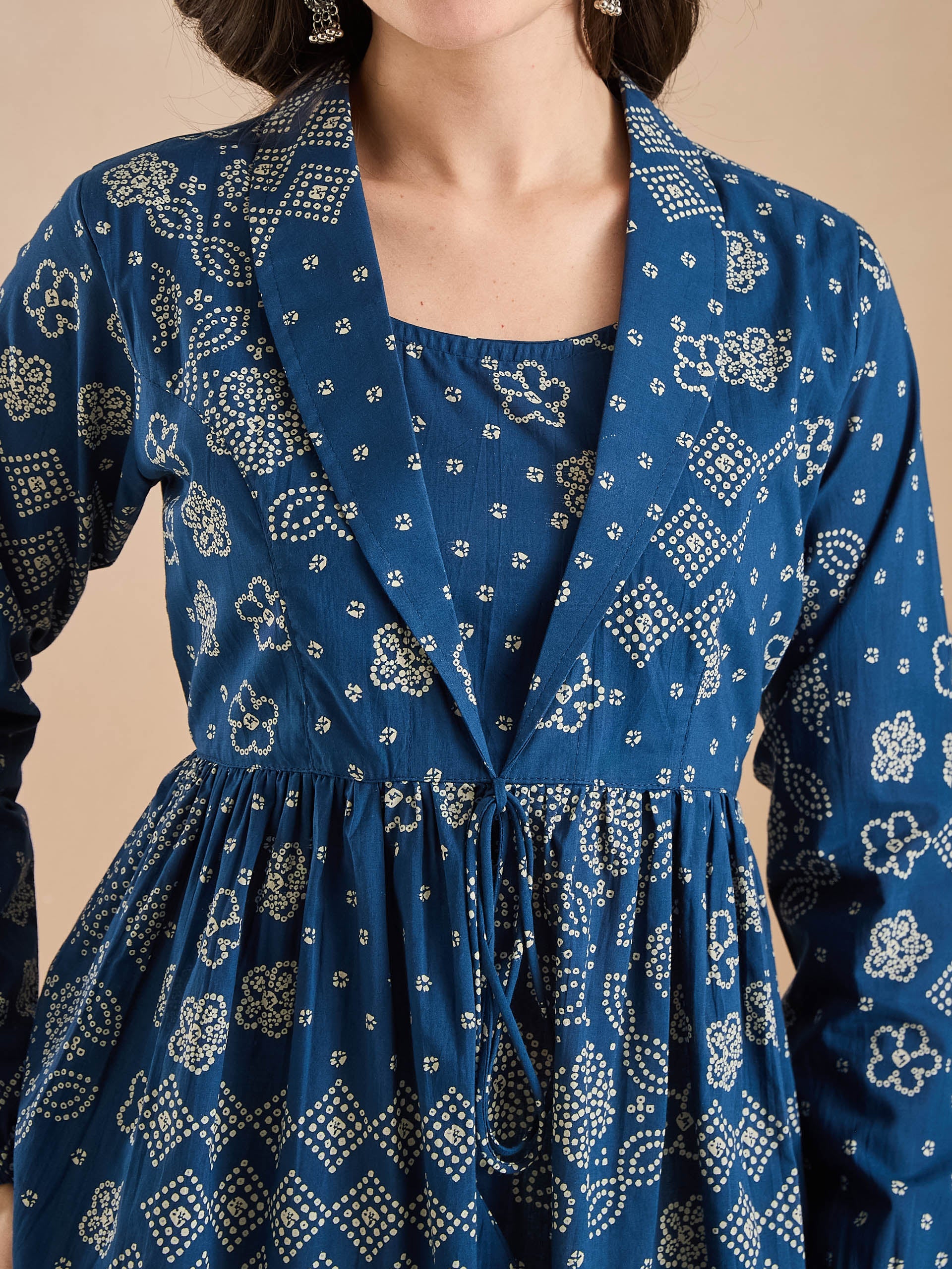 Blue Bandhani Print Cotton Peplum Fit Top