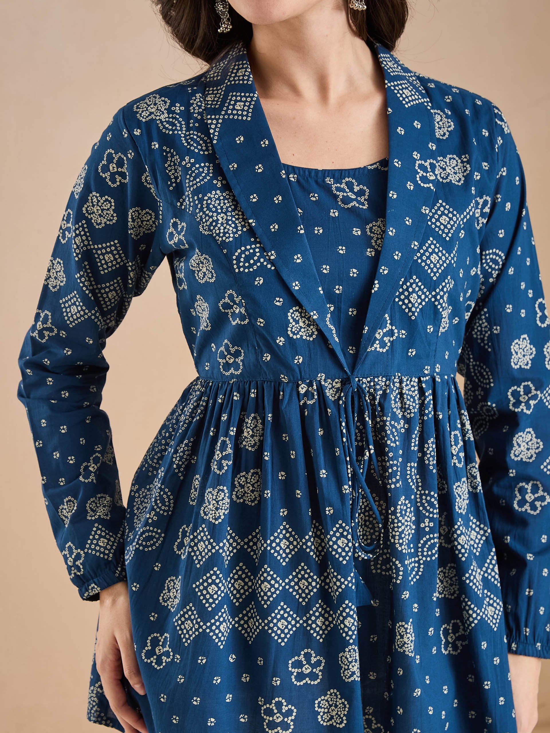 Blue Bandhani Print Cotton Peplum Fit Top