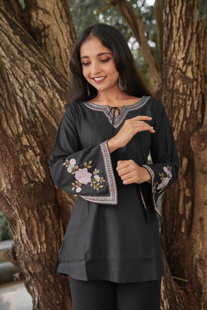 Blossom Belle Kurti - Black