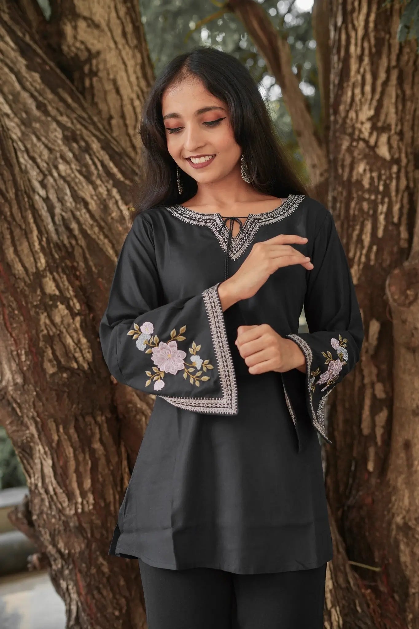 Blossom Belle Embroidered Kurti - Black
