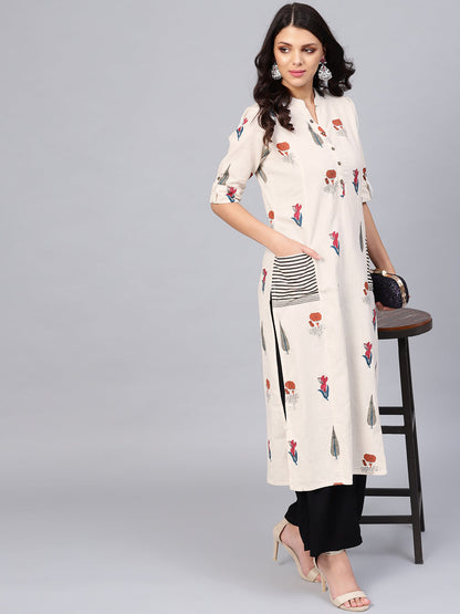 Women's Off White Regular A-Line Calf Long Kurta