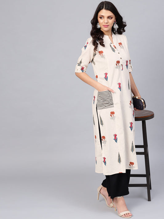 Women's Off White Regular A-Line Calf Long Kurta