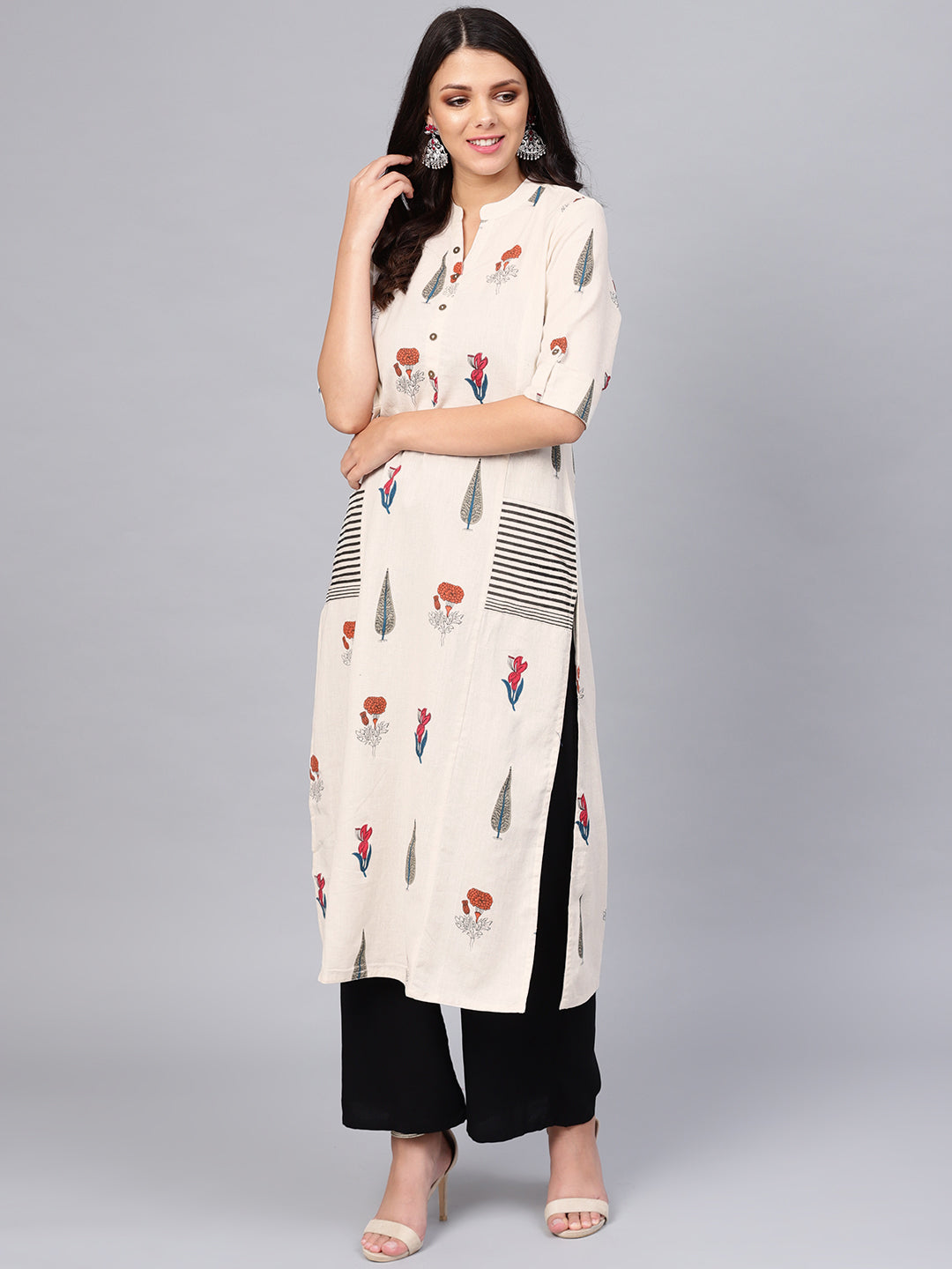 Women's Off White Regular A-Line Calf Long Kurta