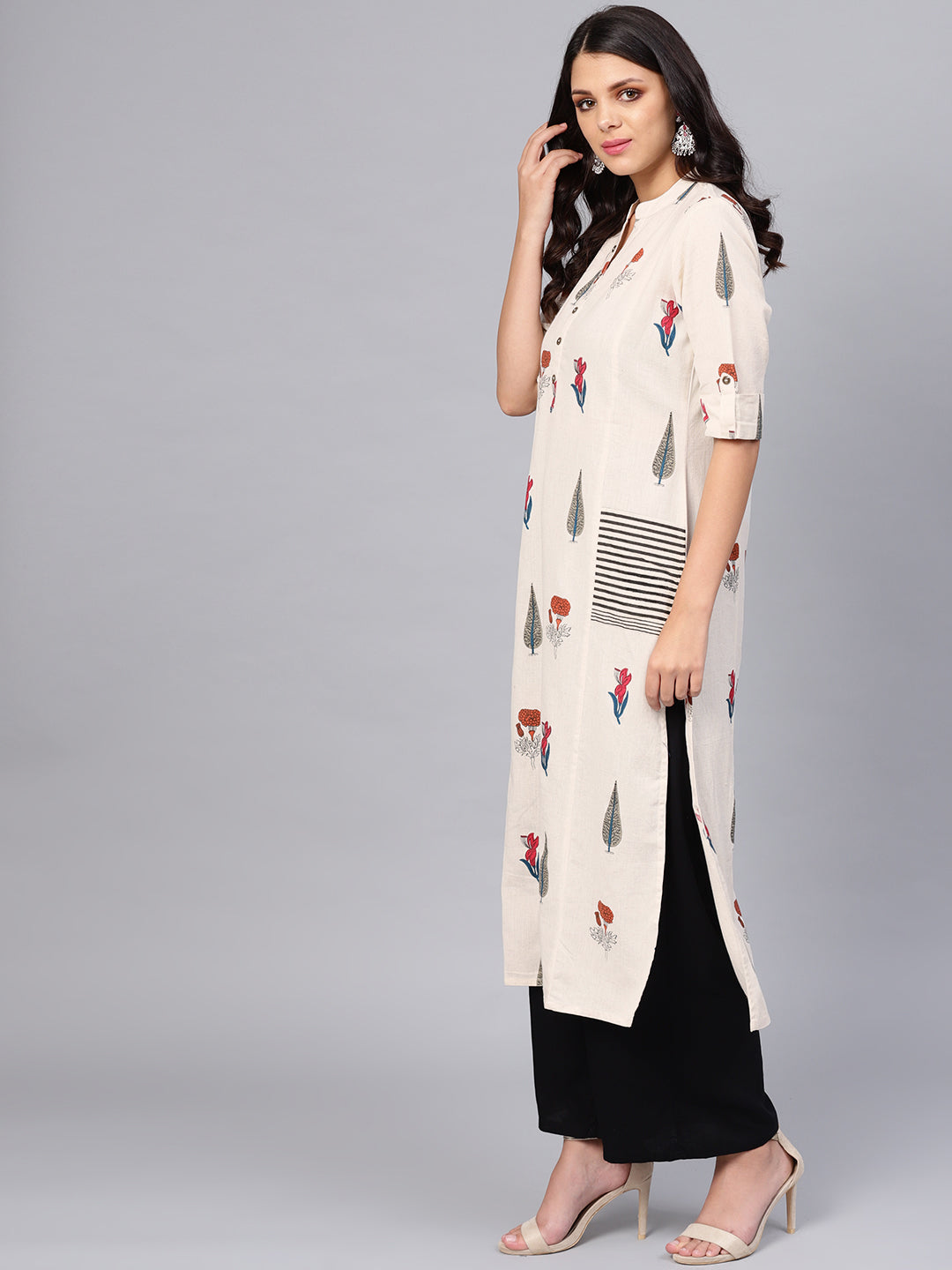 Women's Off White Regular A-Line Calf Long Kurta