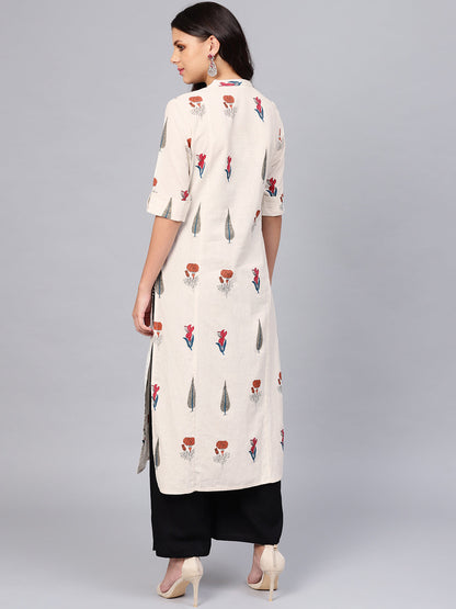 Women's Off White Regular A-Line Calf Long Kurta