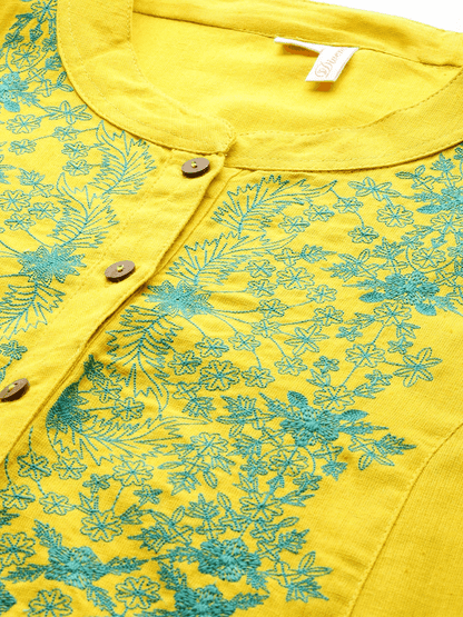 Plus Size Women's Yellow Regular A-Line Calf Long Kurta -  world
