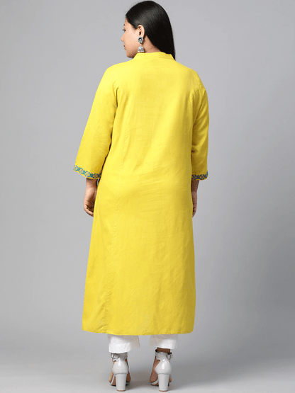 Plus Size Women's Yellow Regular A-Line Calf Long Kurta -  world