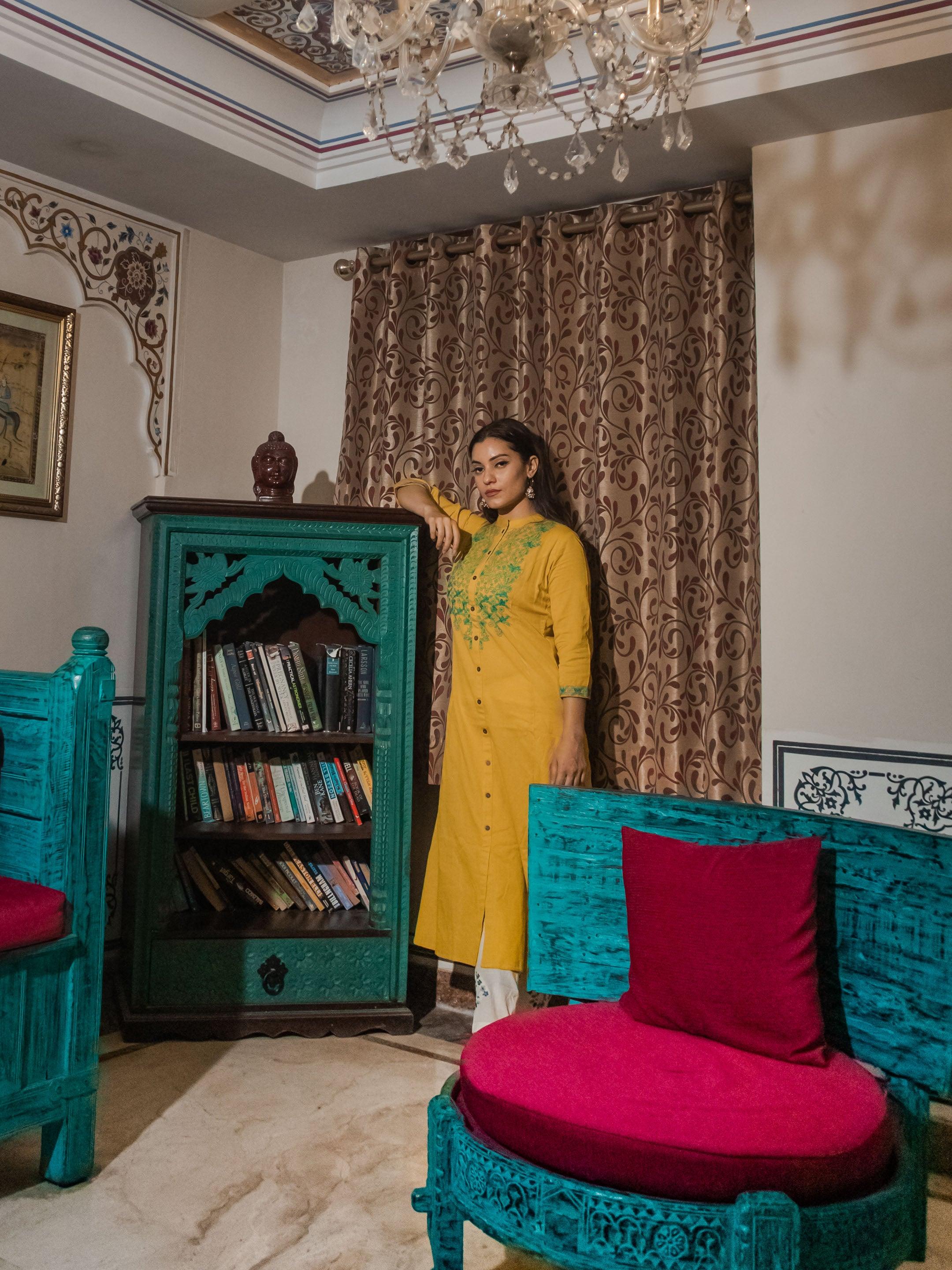  Women's Yellow Regular A-Line Calf Long Kurta - world.com
