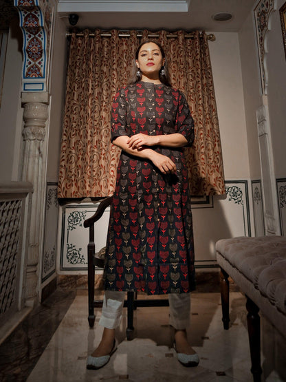  Black Cotton Flex A Line Kurta - world.com