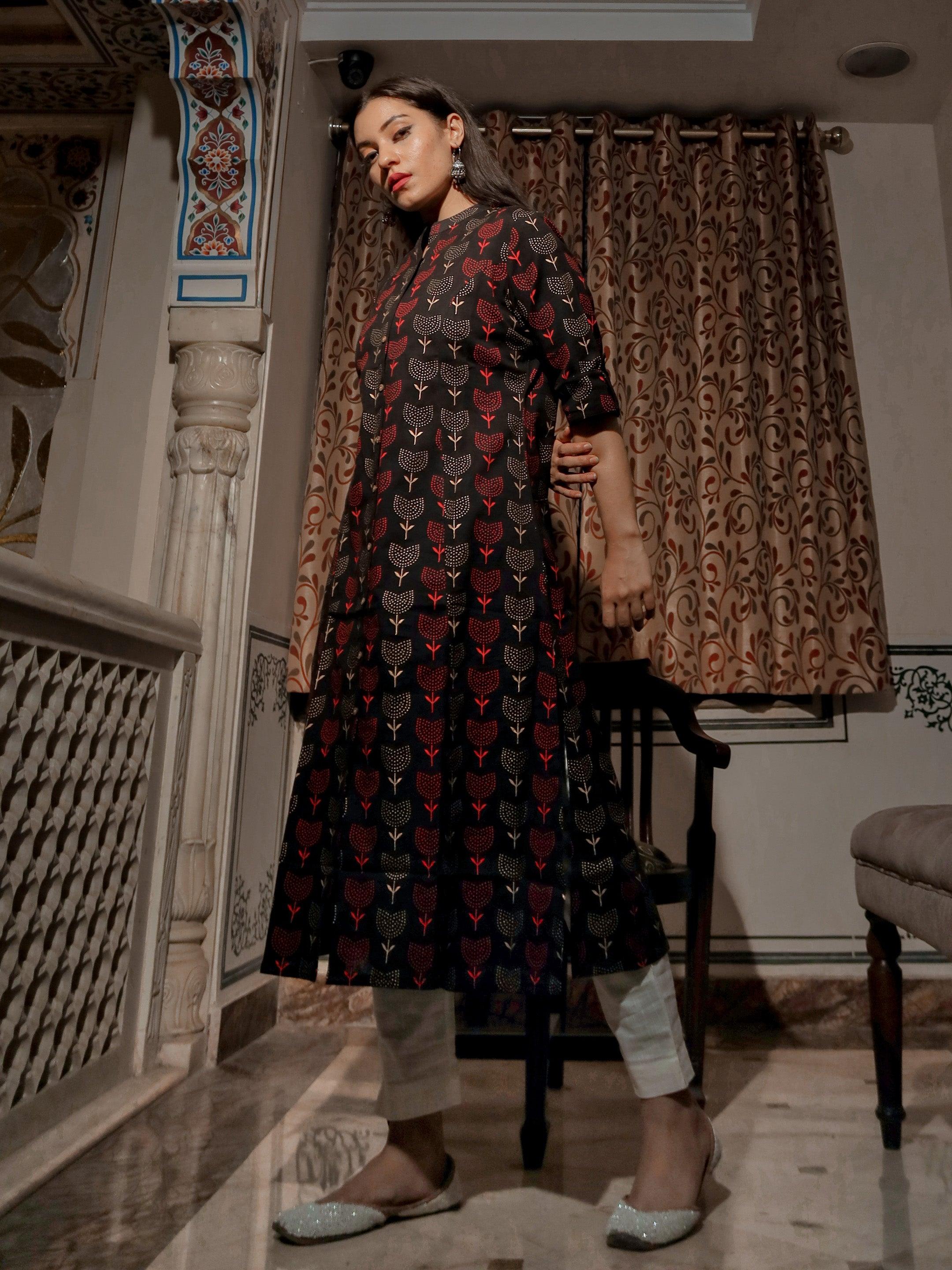  Black Cotton Flex A Line Kurta - world.com