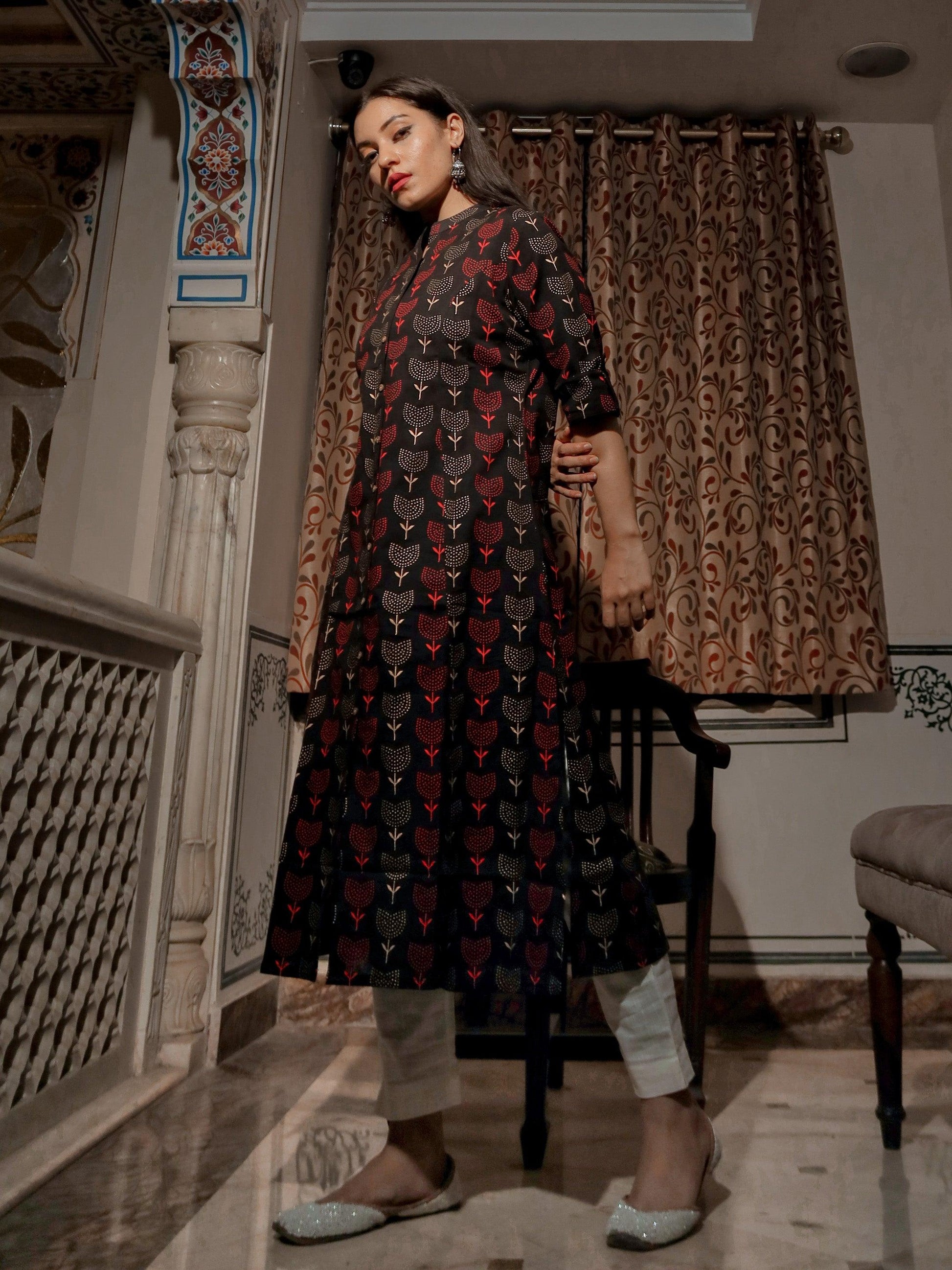  Black Cotton Flex A Line Kurta - world.com