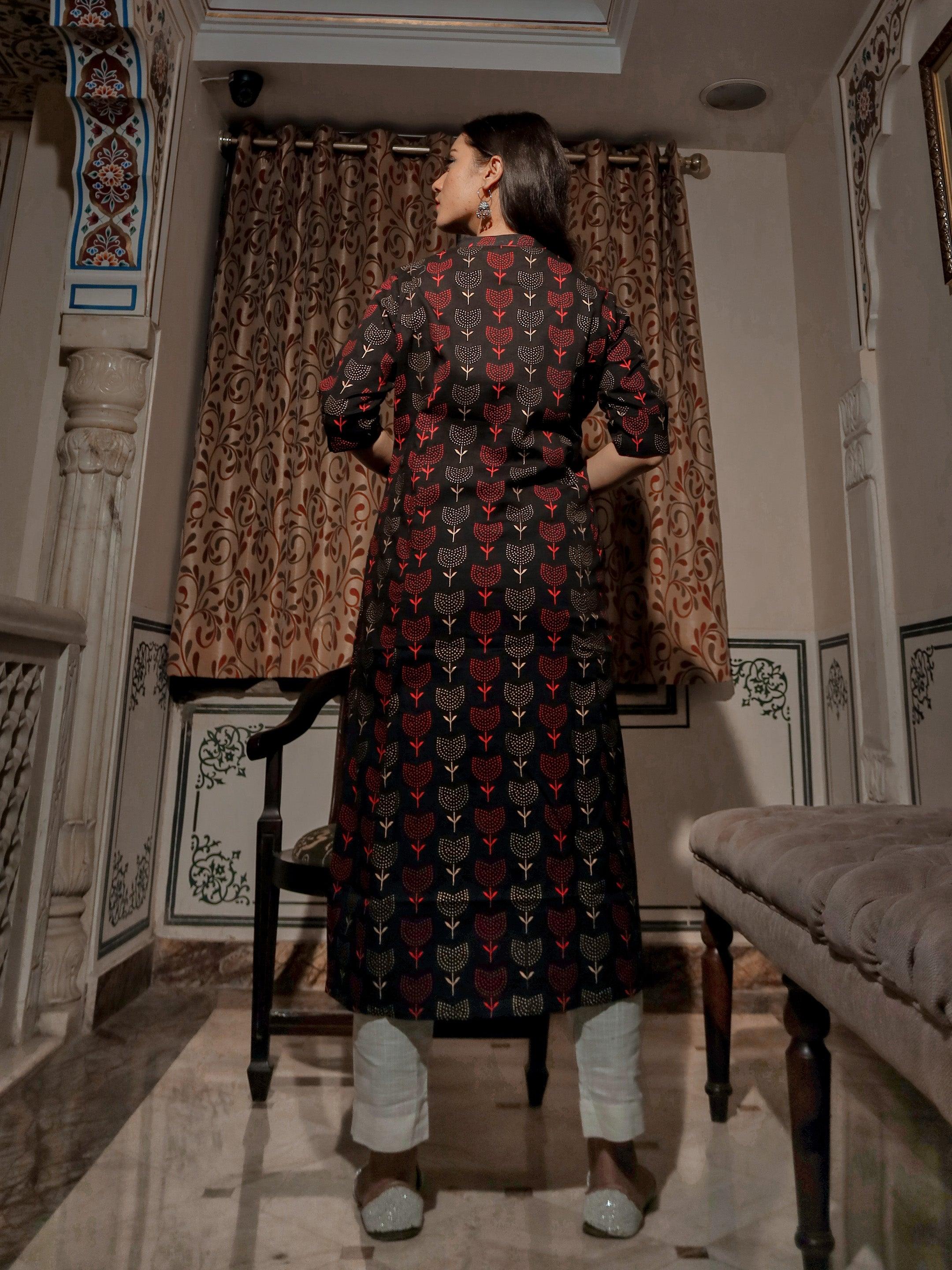 Black Cotton Flex A Line Kurta - world.com