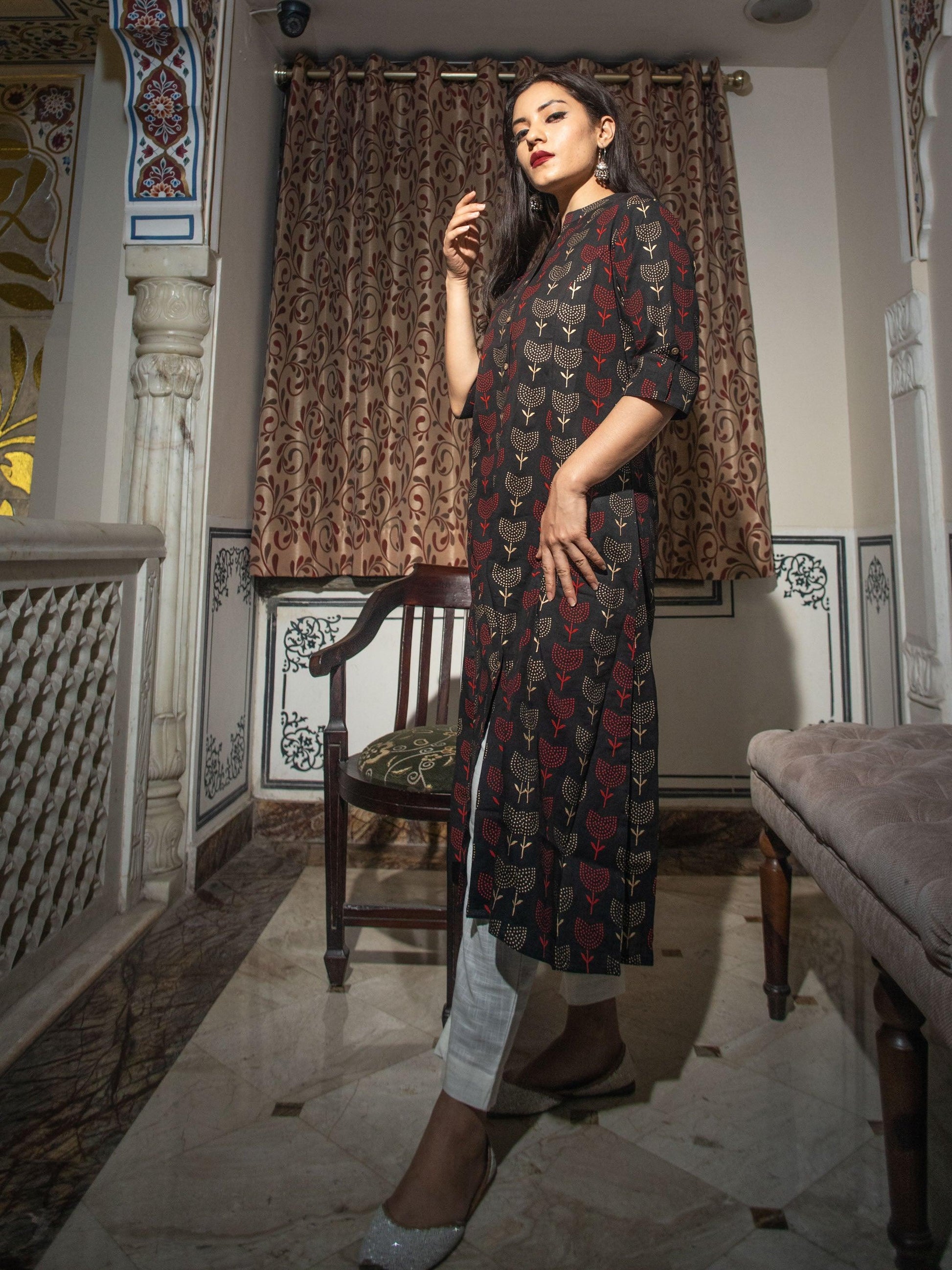  Black Cotton Flex A Line Kurta - world.com