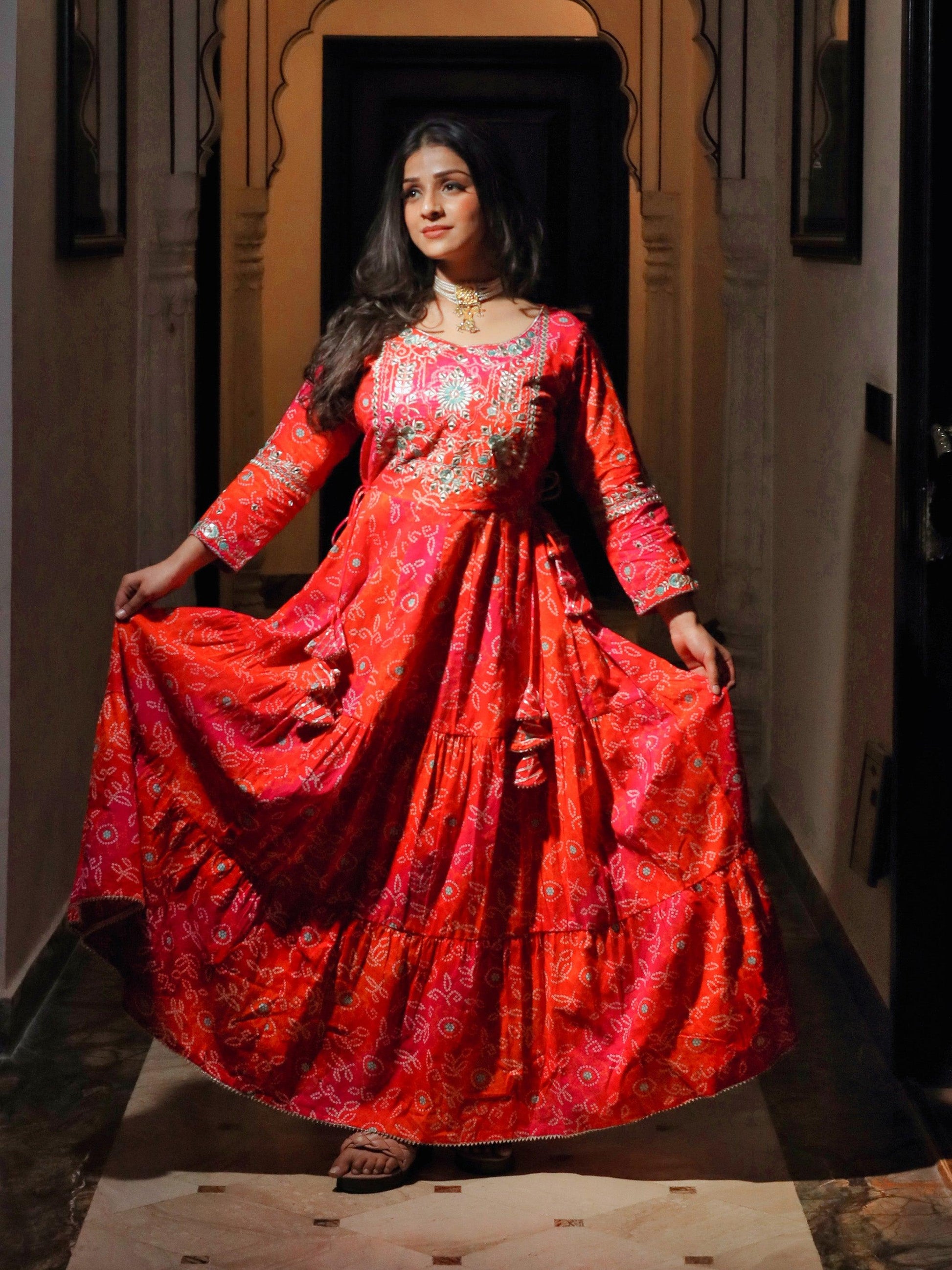  Bandhej Printed Anarkali Kurta - world.com
