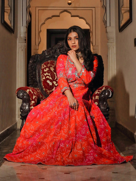  Bandhej Printed Anarkali Kurta - world.com